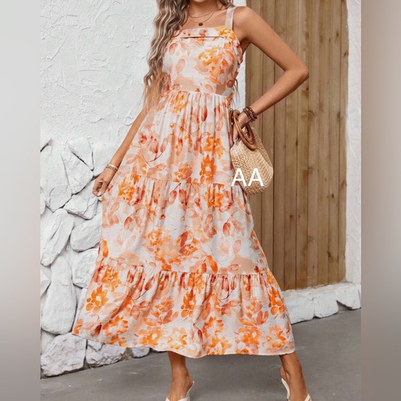 Boho Floral Print Spaghetti Strap Crisscross Black Dress - Picture 6 of 7